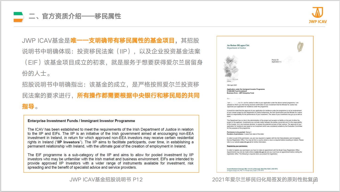 爱尔兰JWP ICAV移民地产基金介绍 2.3官方资质介绍-移民属性