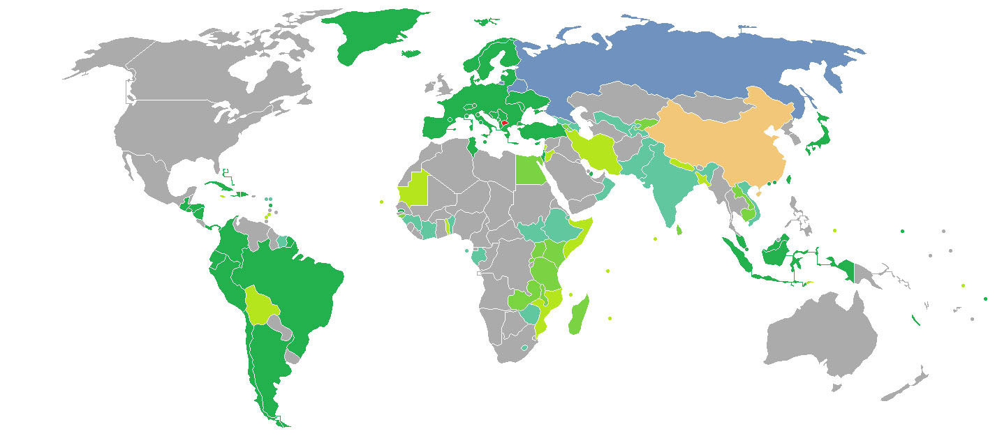 北马其顿护照免签国家和地区分布图