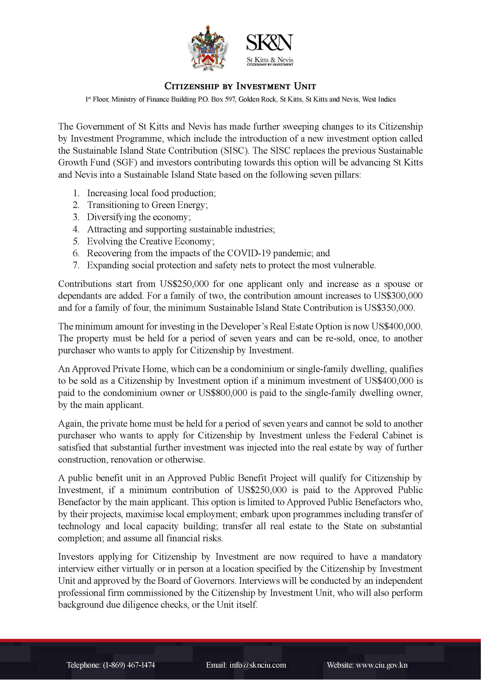 圣基茨投资入籍政策突然大变之二:政府对政策突然大变的解释,即新闻通稿